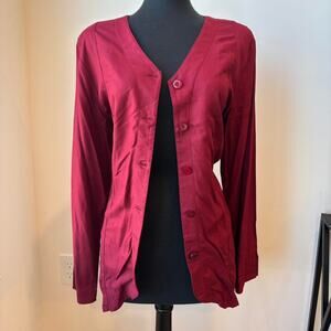 Ulla Popken Wine Red Button Up A Line Fit V Neck Blouse Sz 16/18